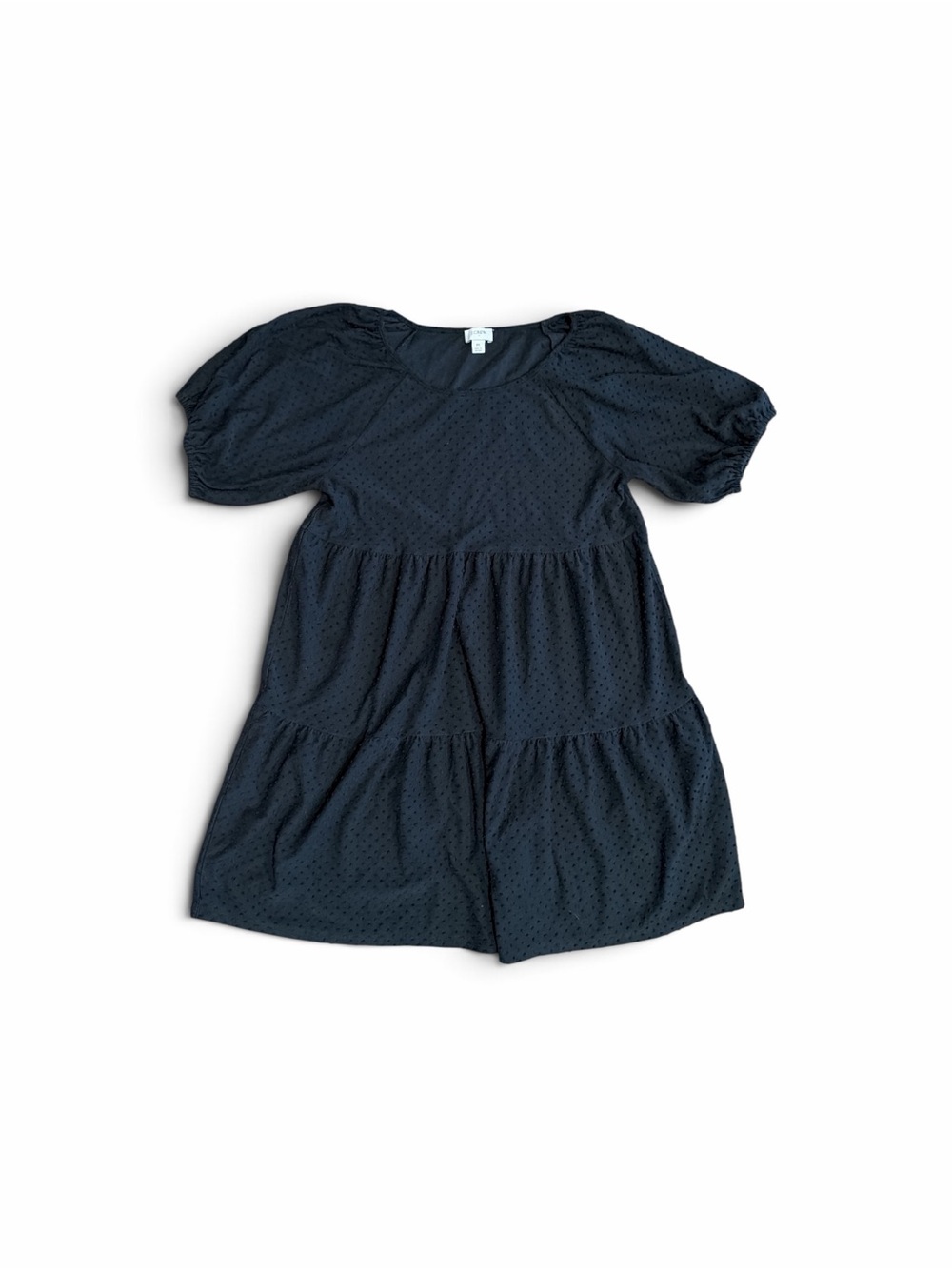 J. Crew Black Eyelet Puff-Sleeve Tiered Dress size medium